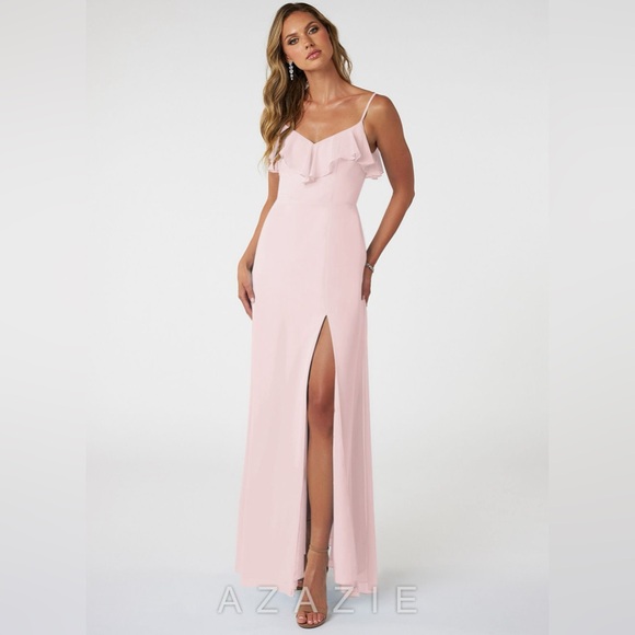 Azazie Natalia Blushing Pink A-Line Chiffon Dress - Picture 14 of 15